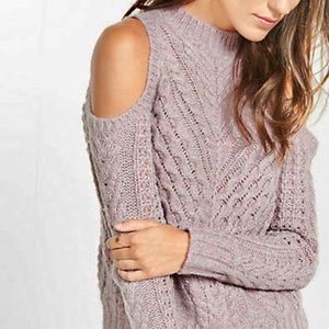 EXPRESS Mauve/Purple/Gray Cable Knit Cold Shoulder Mock Neck Sweater - Small